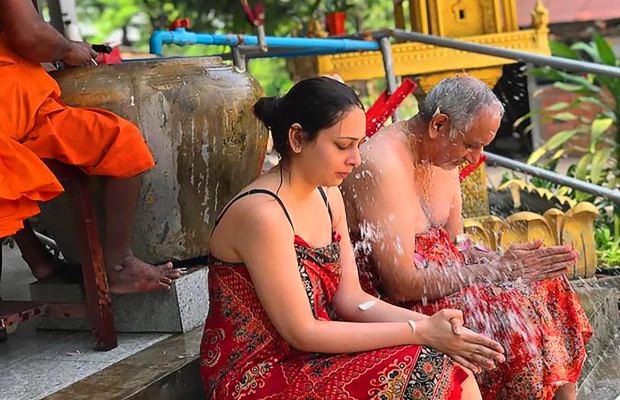 Siem Reap Cambodian Buddhist Water Blessing and Local Market